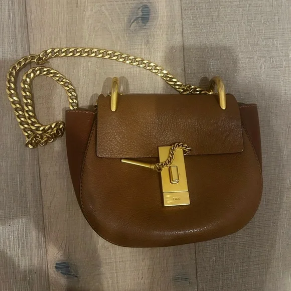 Chloe small Drew Brown Leather Shoulder Bag with Gold Chain - Picture 5 of 10
